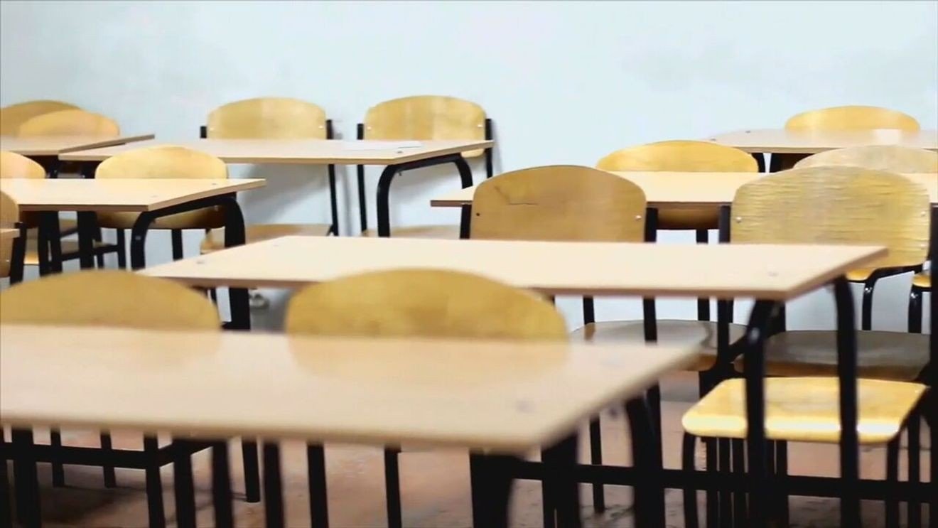 Students in a classroom on the first day of school